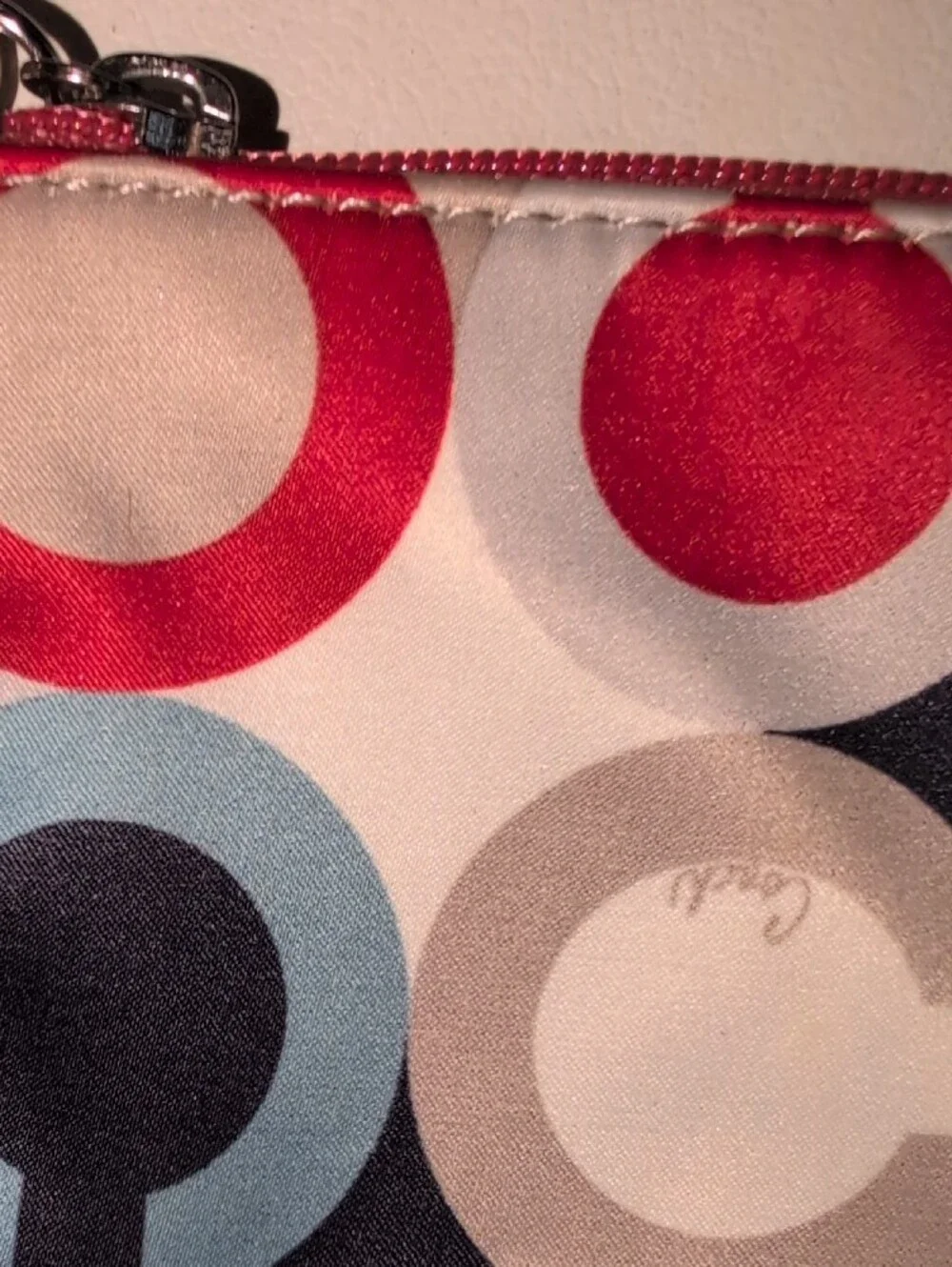 Coach Multicolor Circle Print Wristlet - Red, Blue, Black, Cream